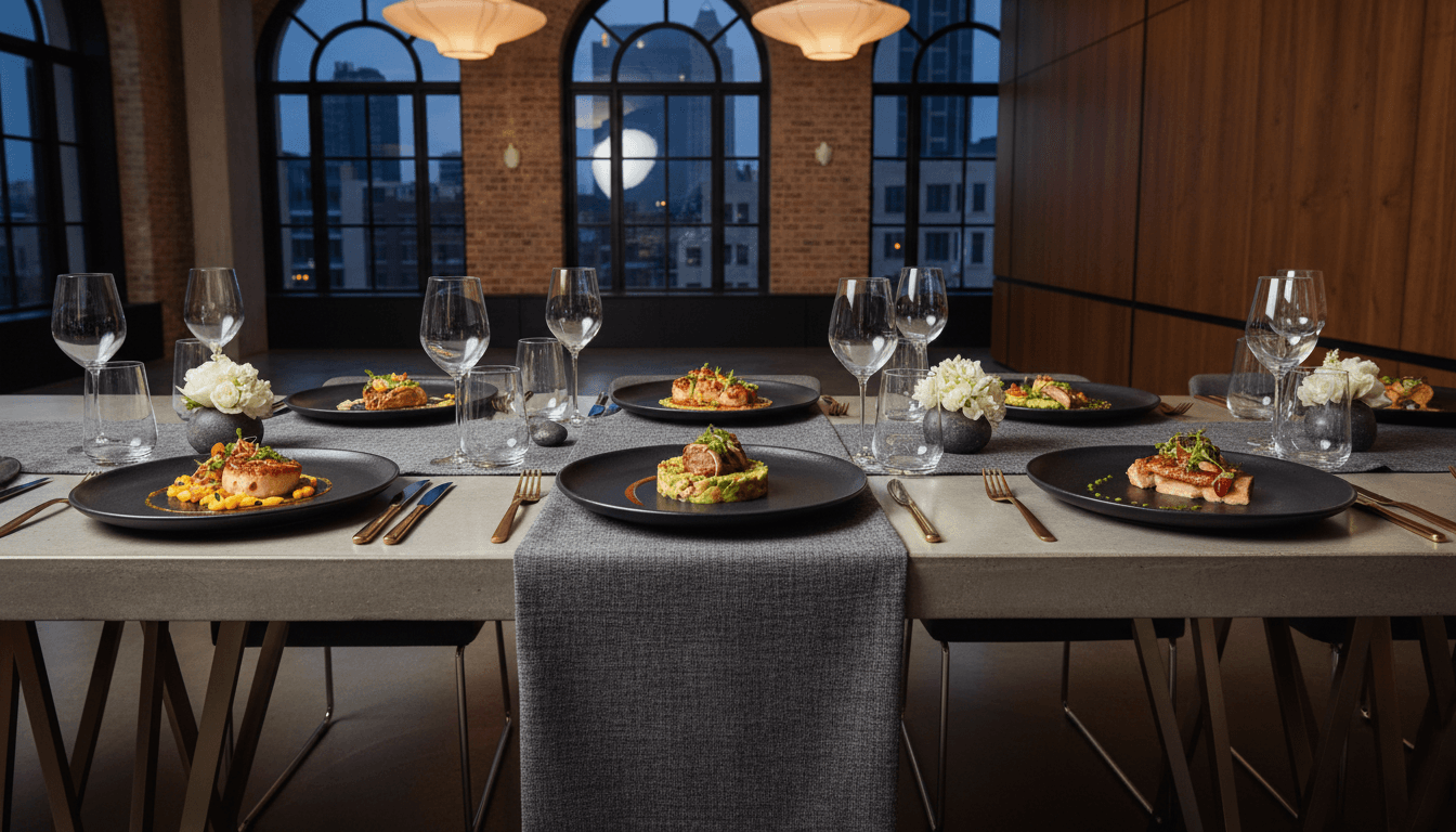 Beautifully presented modern Mexican dishes at an elegant catered event